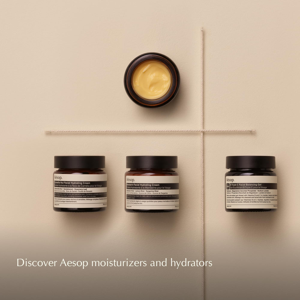 Product label and ingredient list of Aesop hydrosol emphasizing vegan and paraben-free formulation