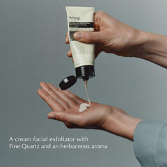 Aesop fine quartz micro-grains macro detail for precise exfoliation