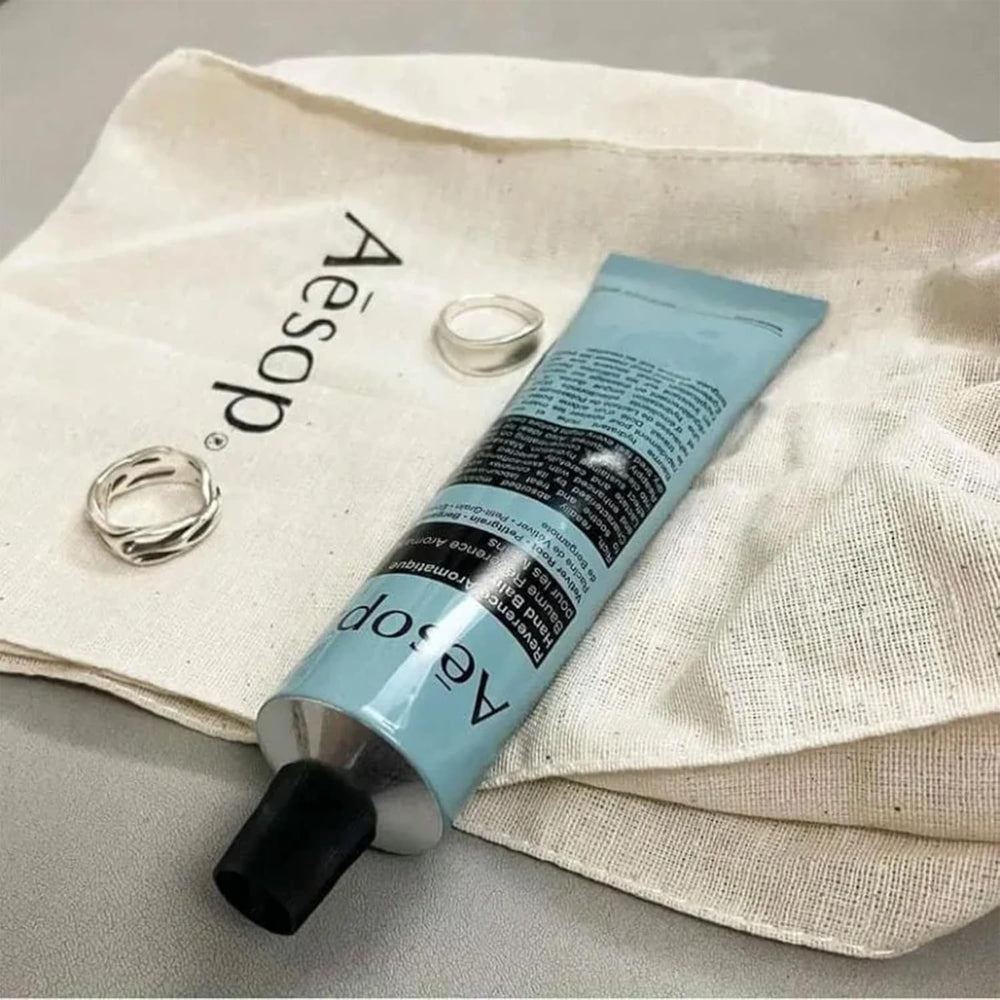 Aesop application on hands demonstrating quick absorption and softening