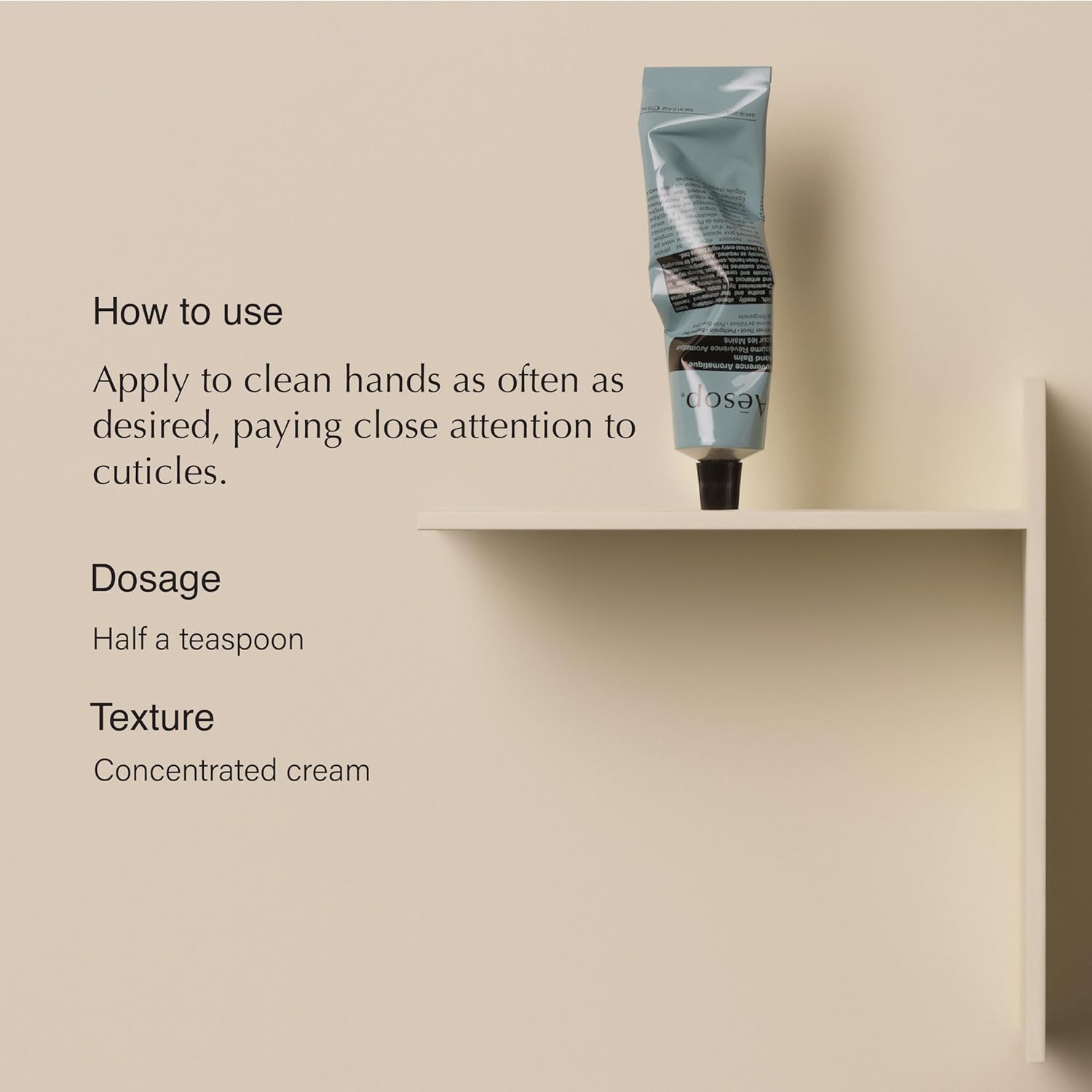 Aesop back label with ingredients list and usage guidance for clarity