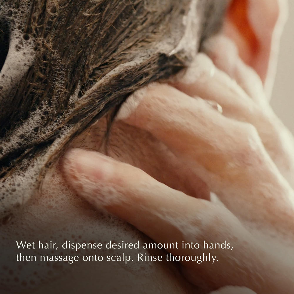 Aesop volumizing shampoo staged in bathroom showing lifestyle benefit