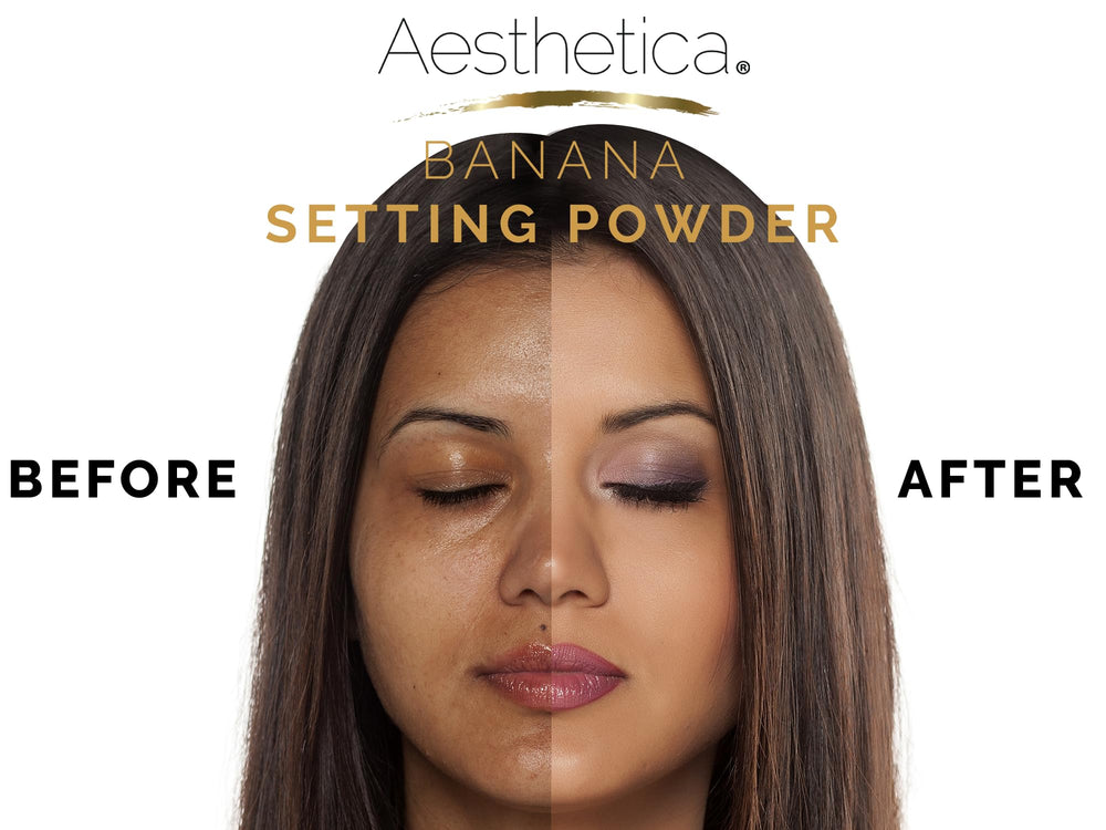 Aesthetica powder applied under eye correcting dark circles for brighter look