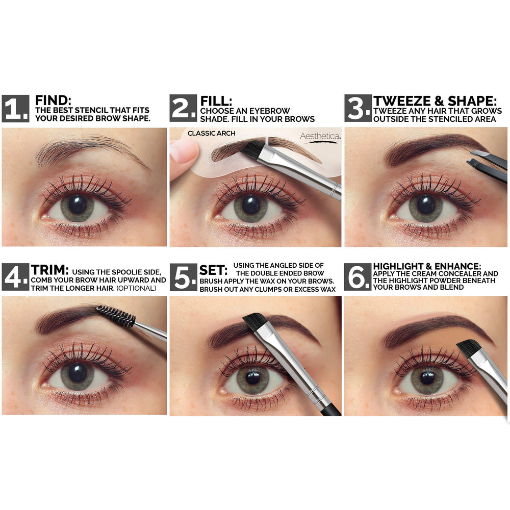 Aesthetica applying brow powder with angled brush for defined natural-looking arches