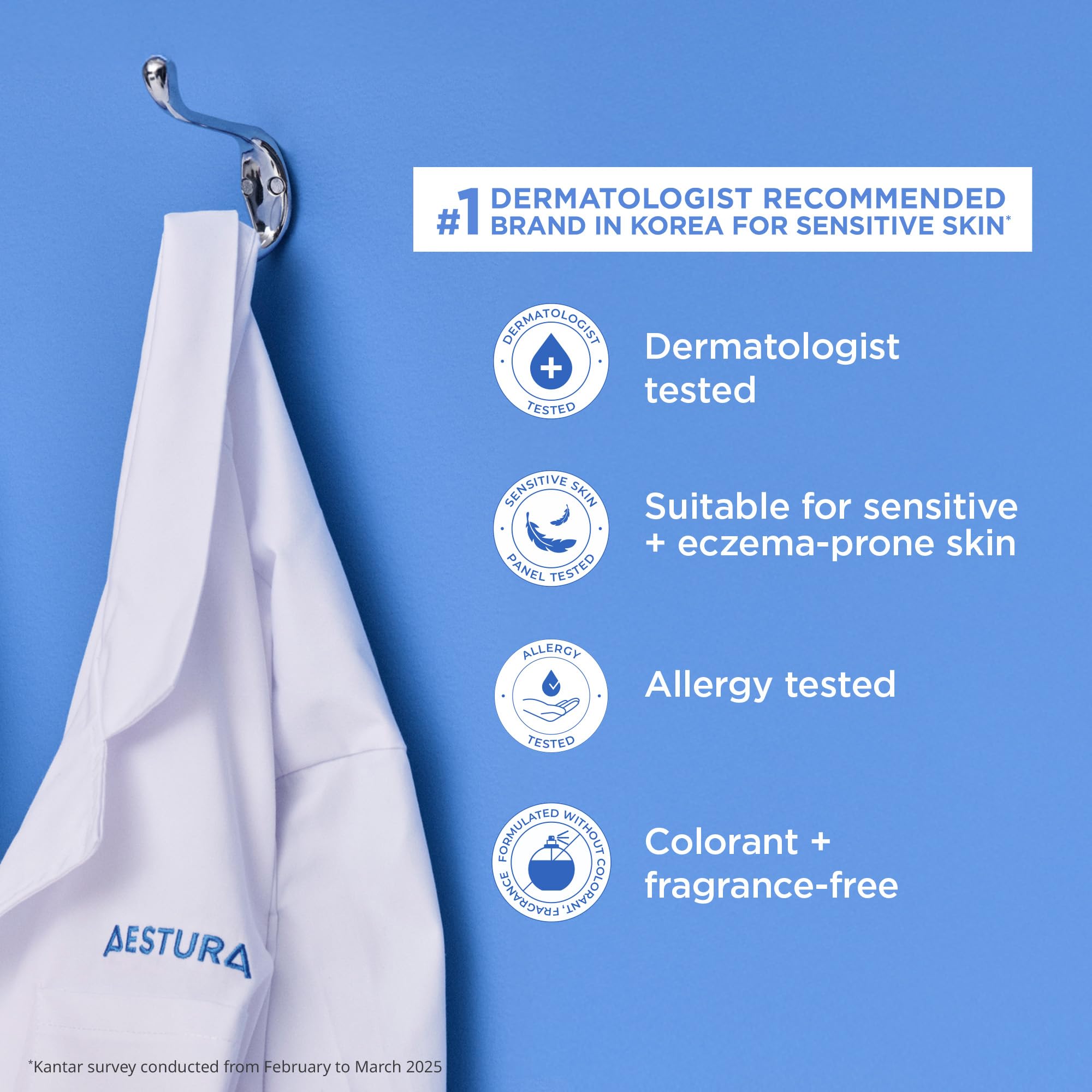 AESTURA nighttime routine scene showing calming hydration result