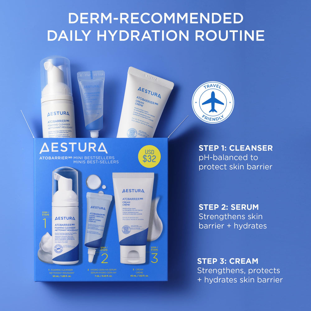 AESTURA three products laid out to show routine and portable convenience
