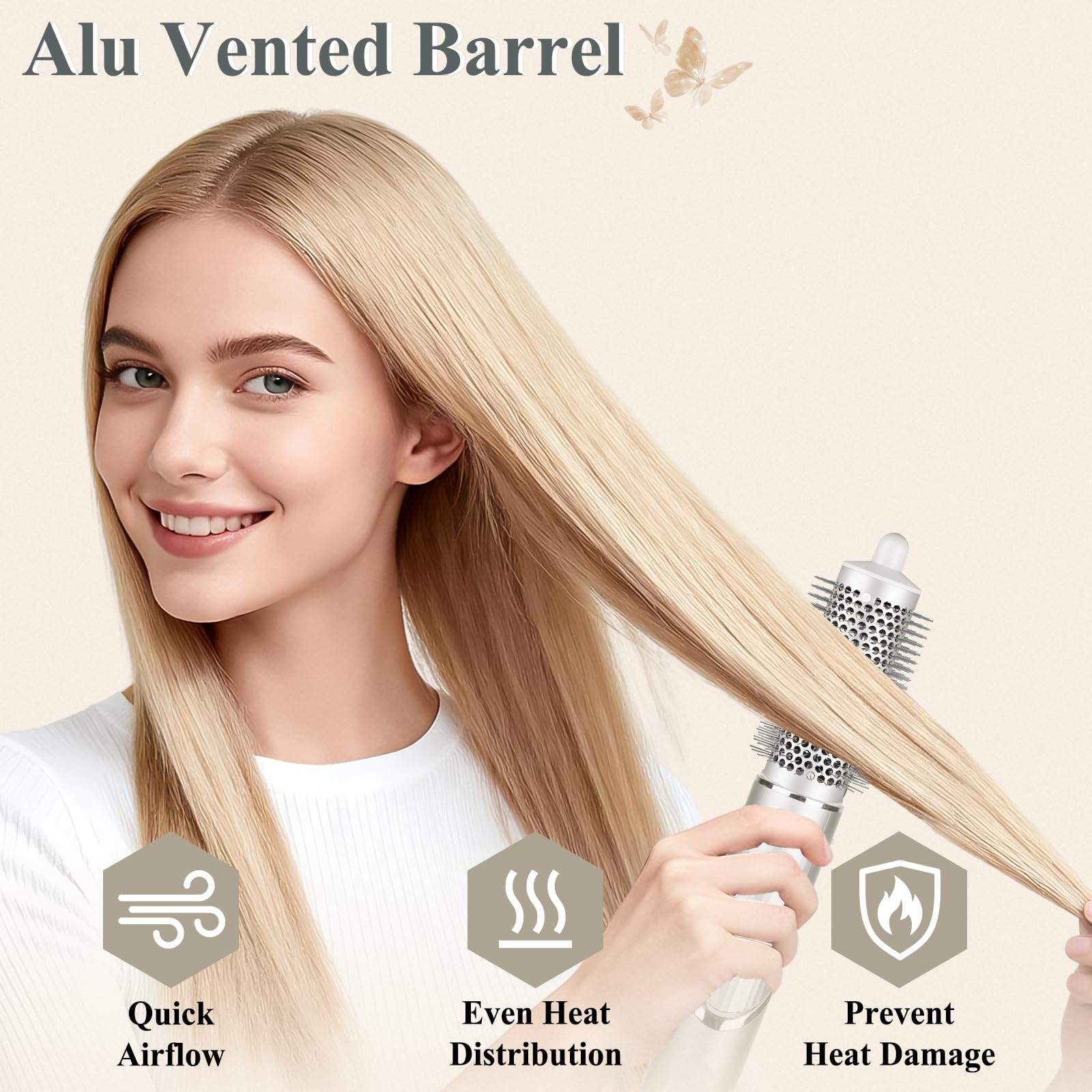 AFDD brush used on dry hair demonstrating lift and smooth finish