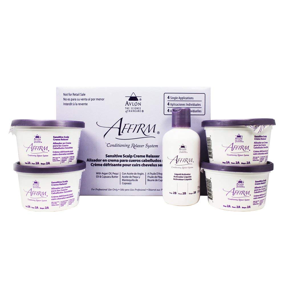 Affirm relaxer kit front packaging showing kit contents and benefits
