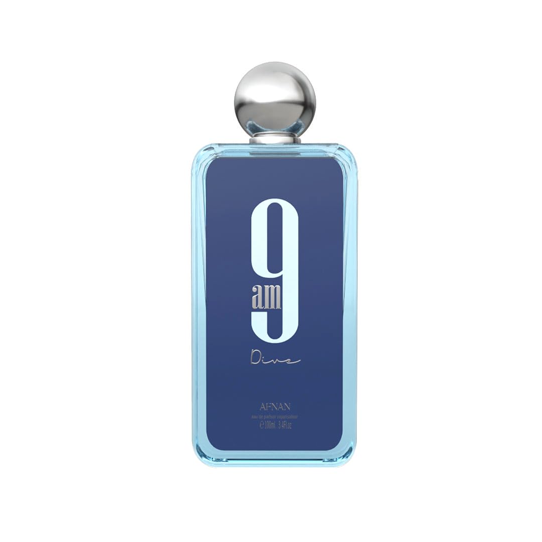 Afnan 9 AM Dive front bottle showing sleek design and fresh appeal