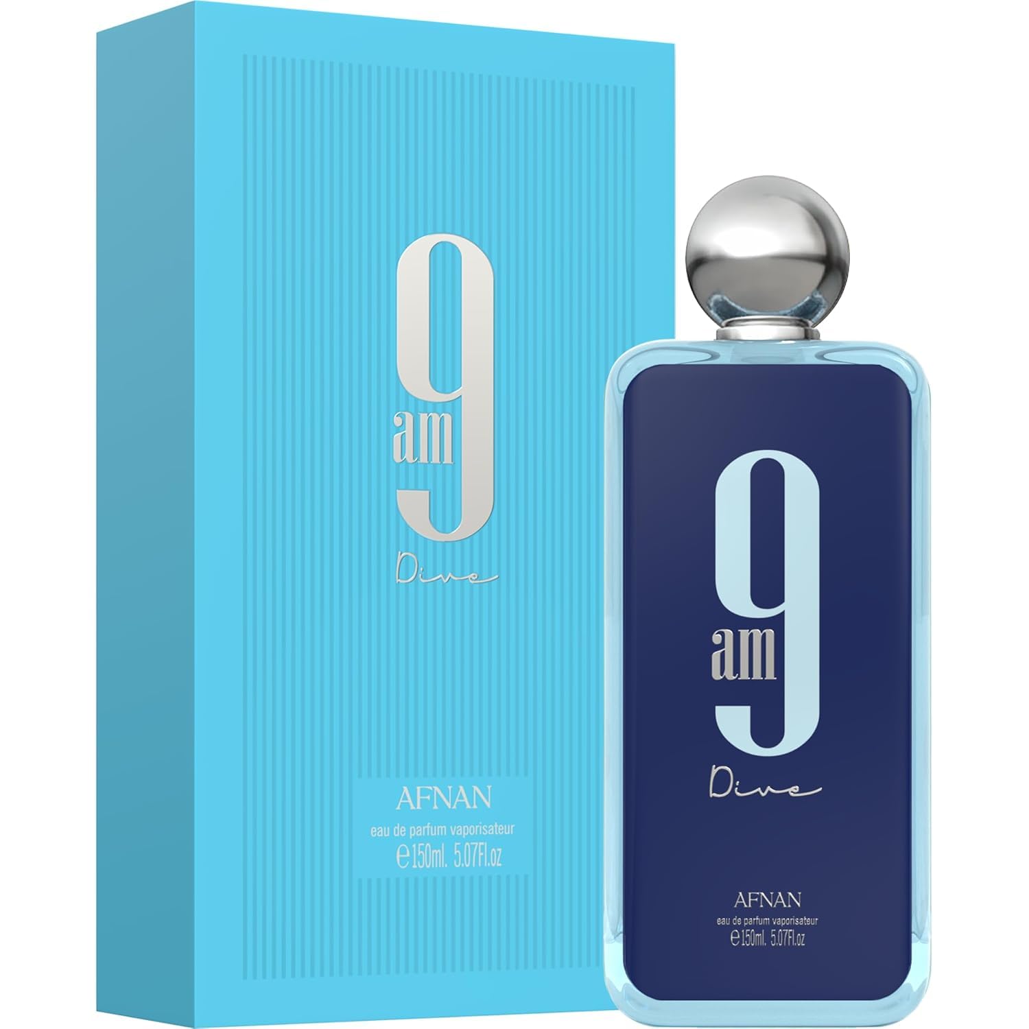 Afnan 9 AM Dive bottle side profile and cap highlighting premium finish