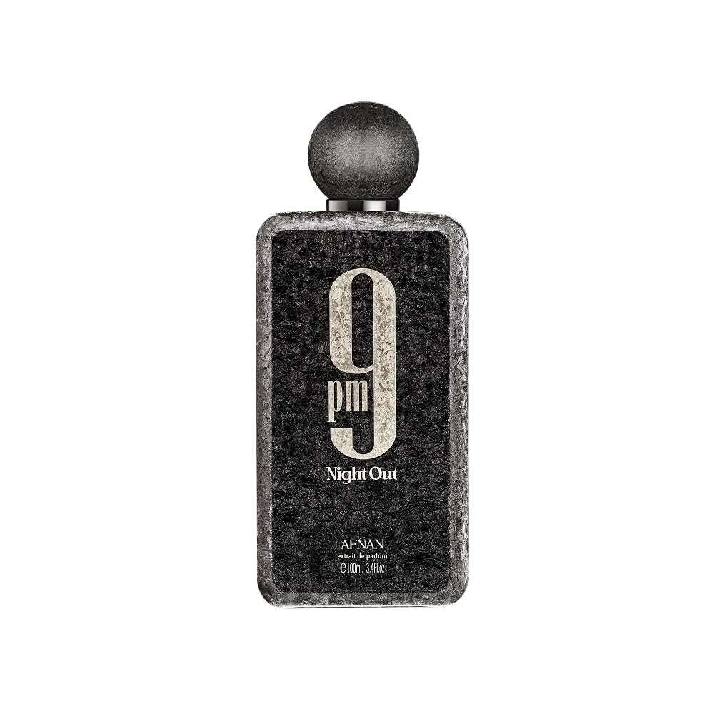Afnan 9 PM bottle front view showing elegant design and evening appeal
