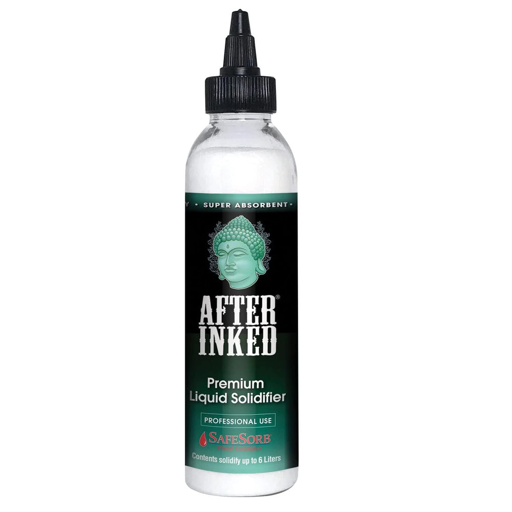 After Inked front packaging showing SafeSorb powder and quick cleanup benefit