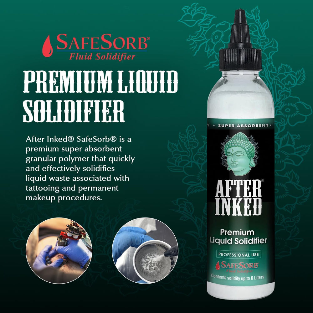 After Inked powder texture close-up highlighting absorbent polymer performance