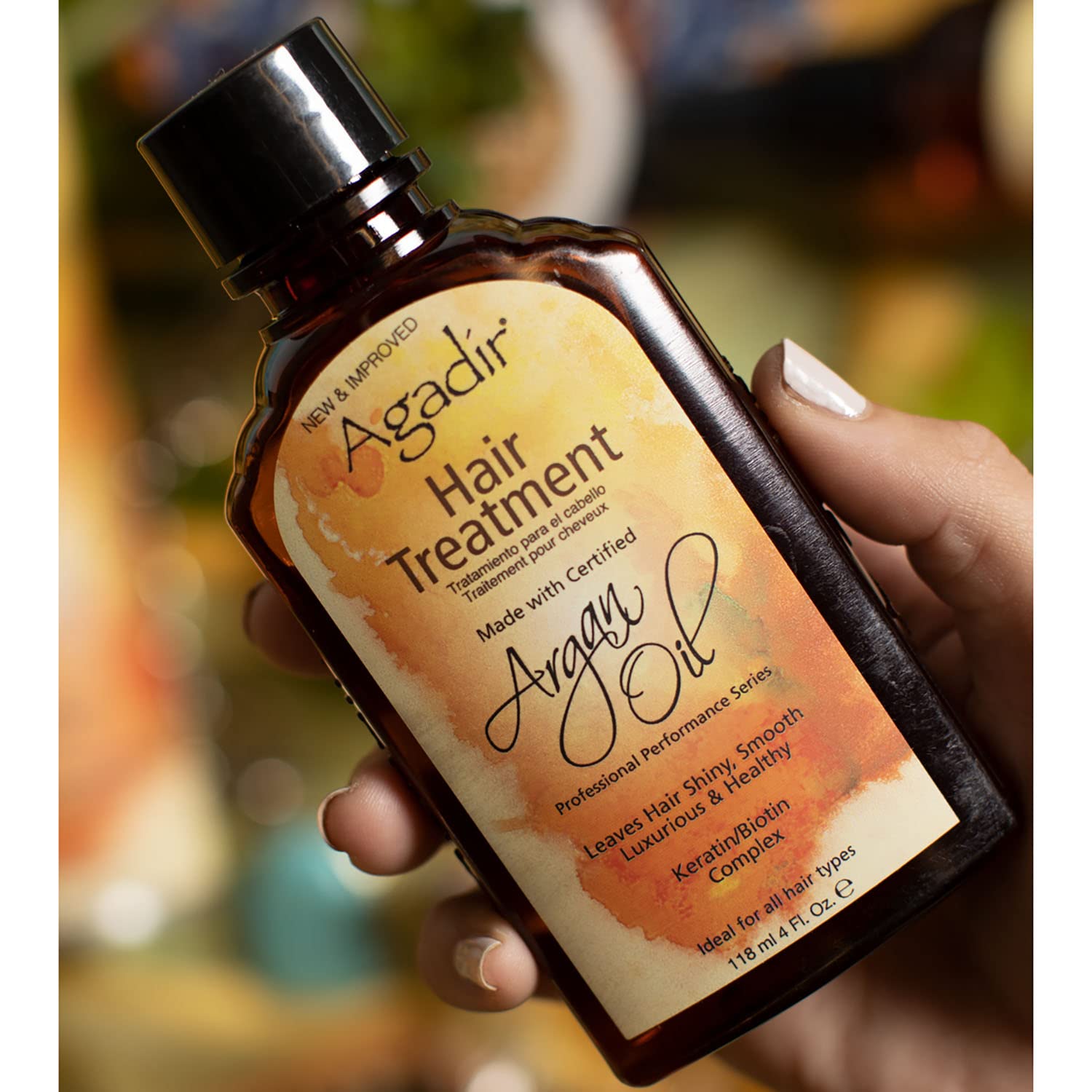 Agadir argan oil cap and label close-up highlighting ingredient clarity