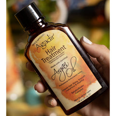 Agadir argan oil cap and label close-up highlighting ingredient clarity