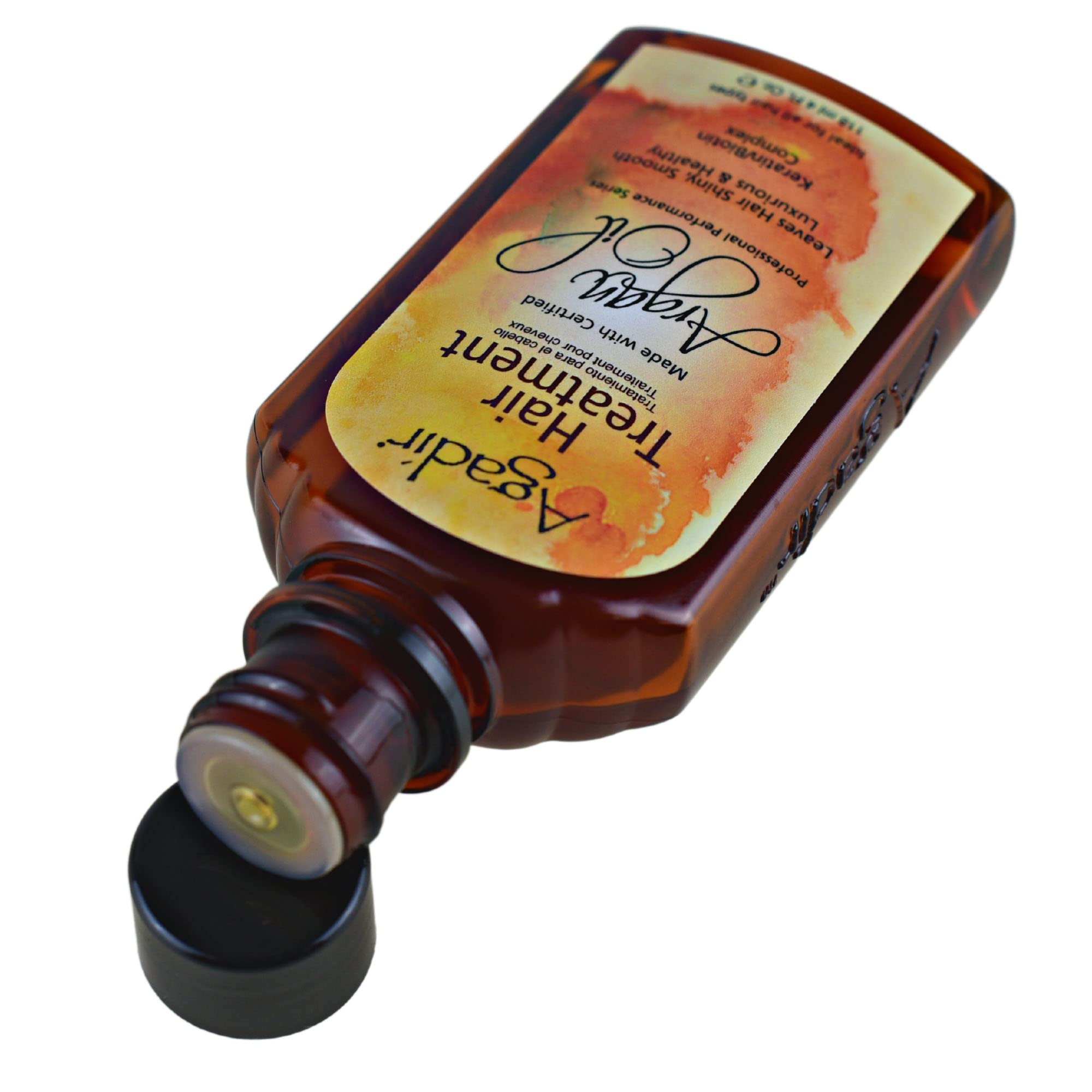 Agadir argan oil on bathroom shelf, suggests daily styling and hydration