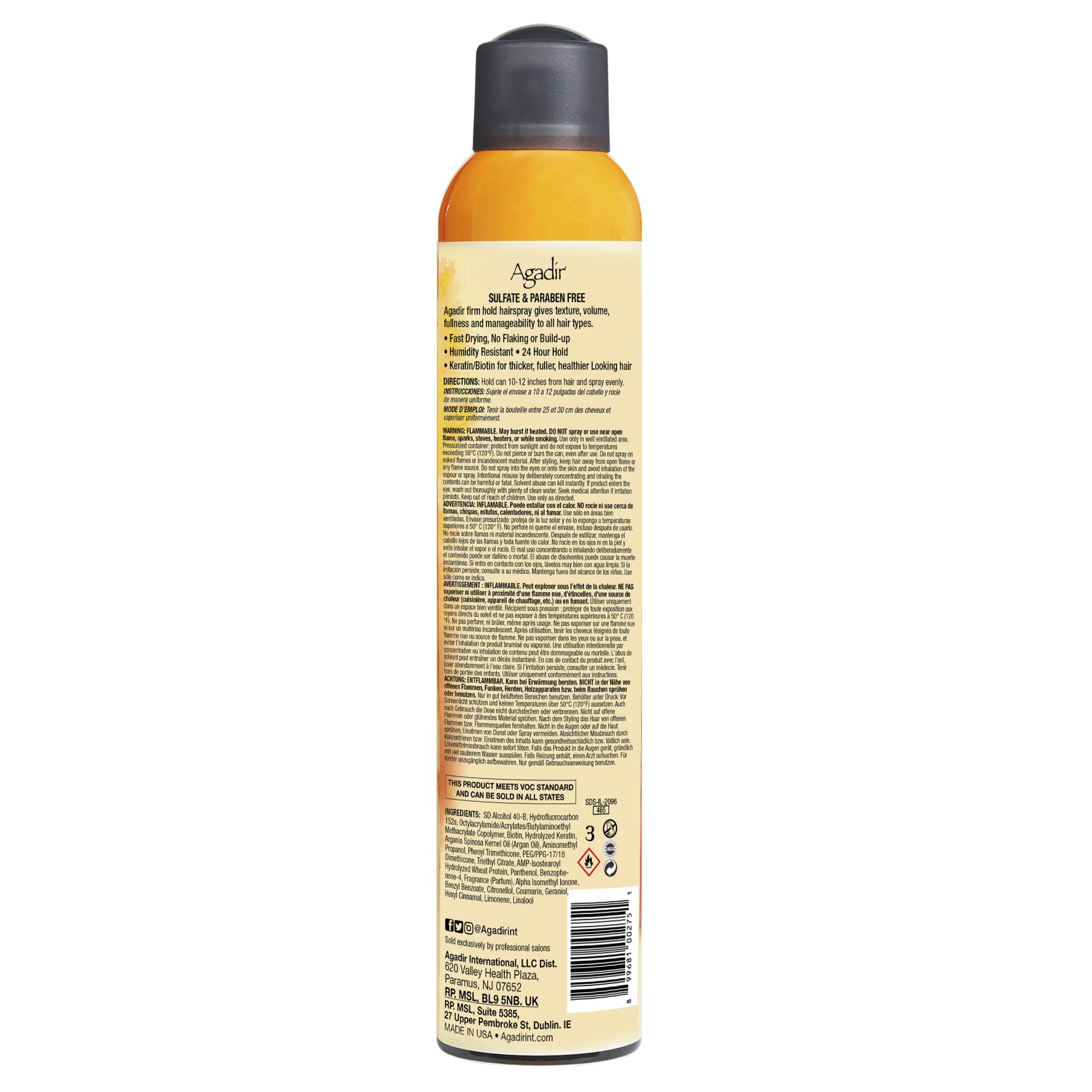 Agadir fine mist spraying from can demonstrating even coverage and quick drying
