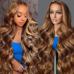 Agairl front view showing full 30-inch ombre wig and voluminous waves
