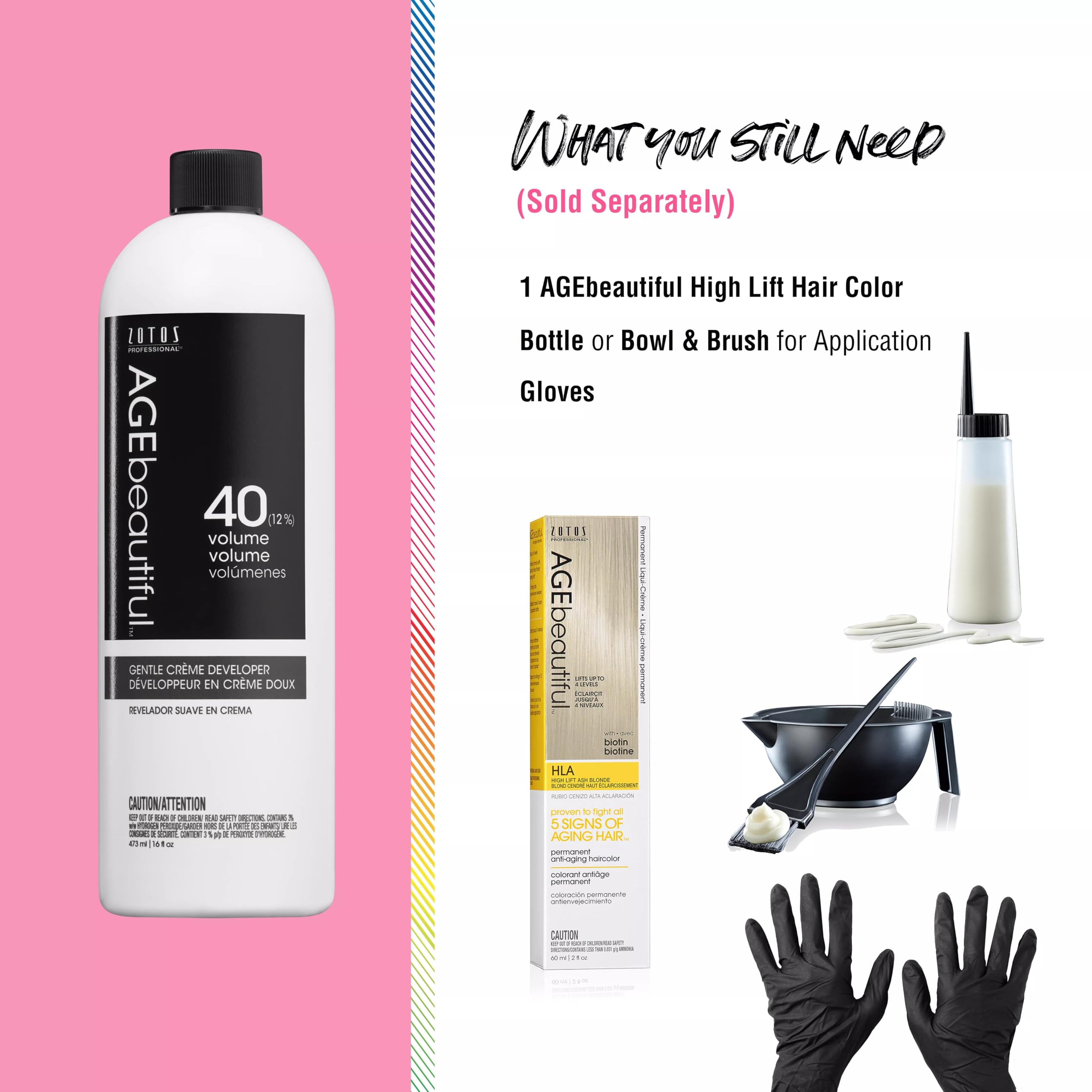 AgeBeautiful product label close-up showing directions and compatibility with Liqui-Crème colors