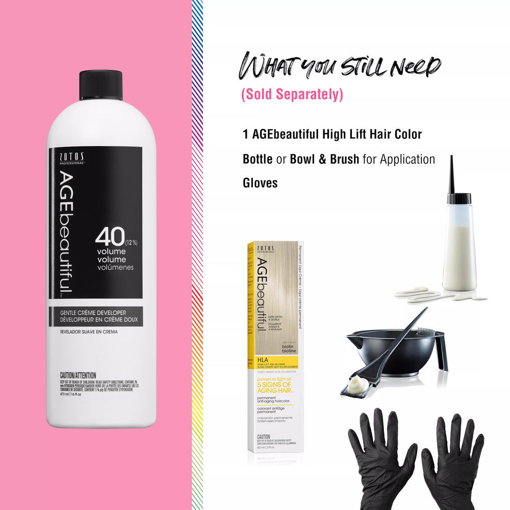 AgeBeautiful product label close-up showing directions and compatibility with Liqui-Crème colors