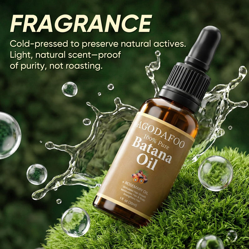 Agodafoo applying oil to scalp to nourish roots and improve hair manageability