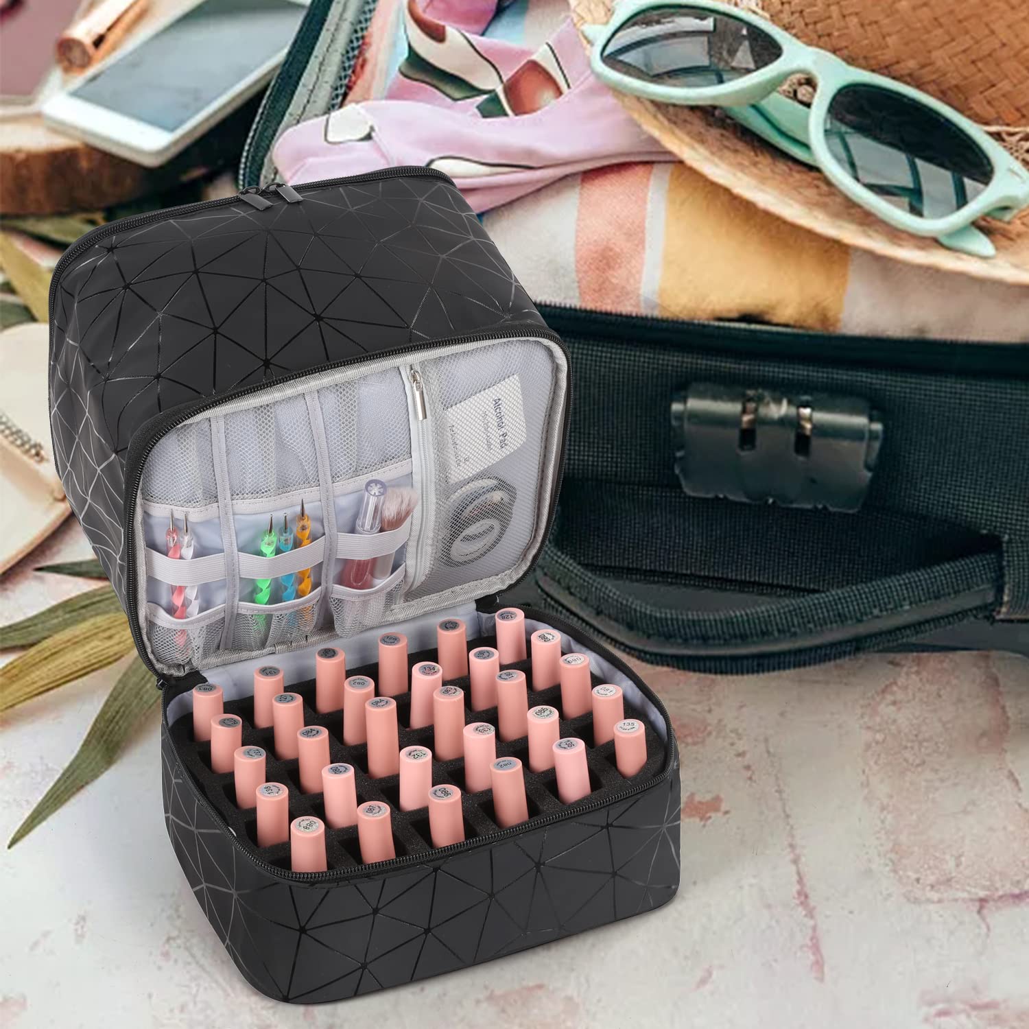 AGX Bravo lifestyle shot inside suitcase showing travel-ready protection