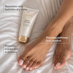 AHAVA applying cream to heel demonstrating quick hydration