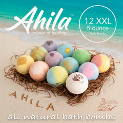 Ahila power of healing close-up of an XXL bath bomb highlighting texture
