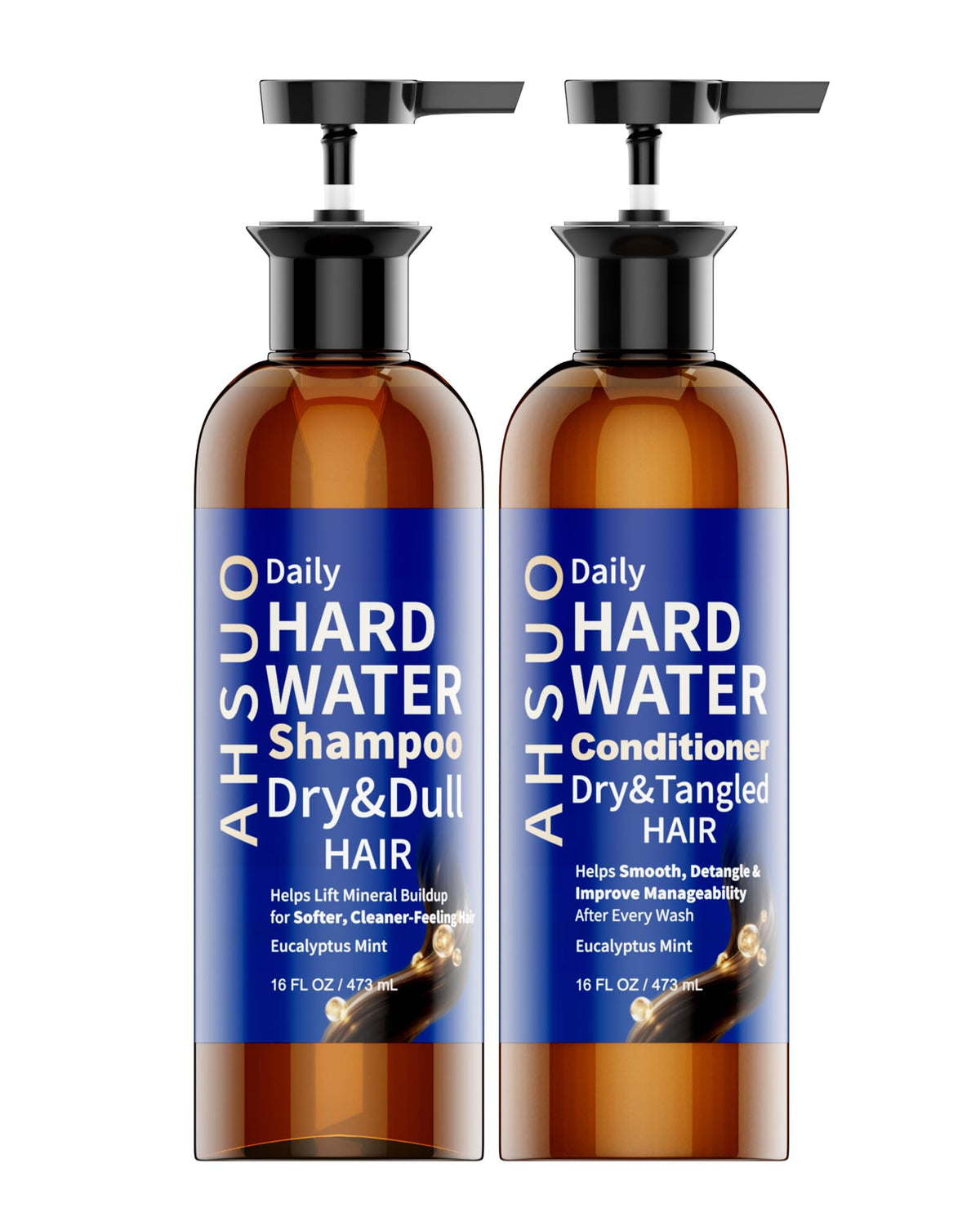 AHSUO front packaging duo showing both 16 fl oz bottles and benefits