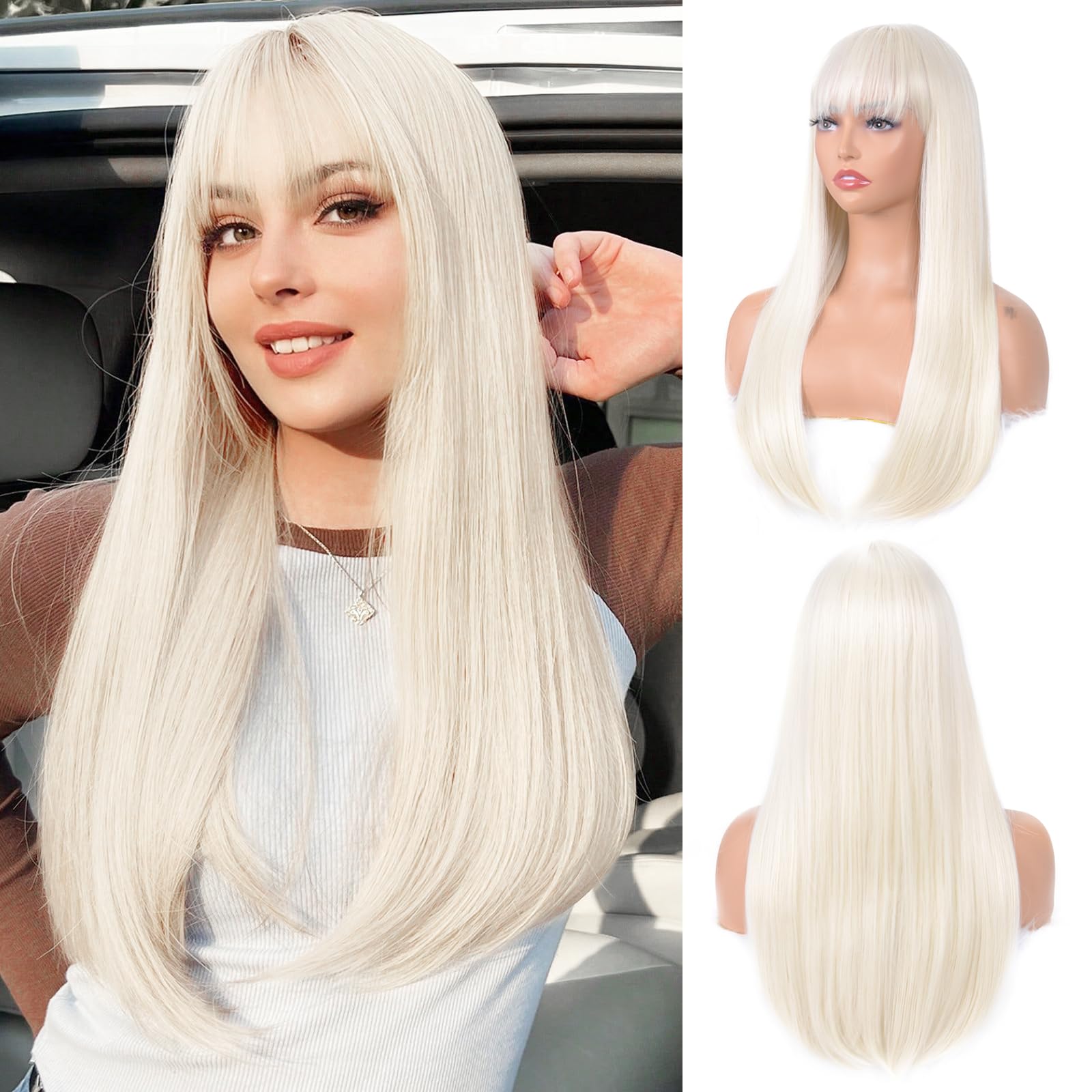 Aida ble front view platinum blonde wig showcasing natural look and length