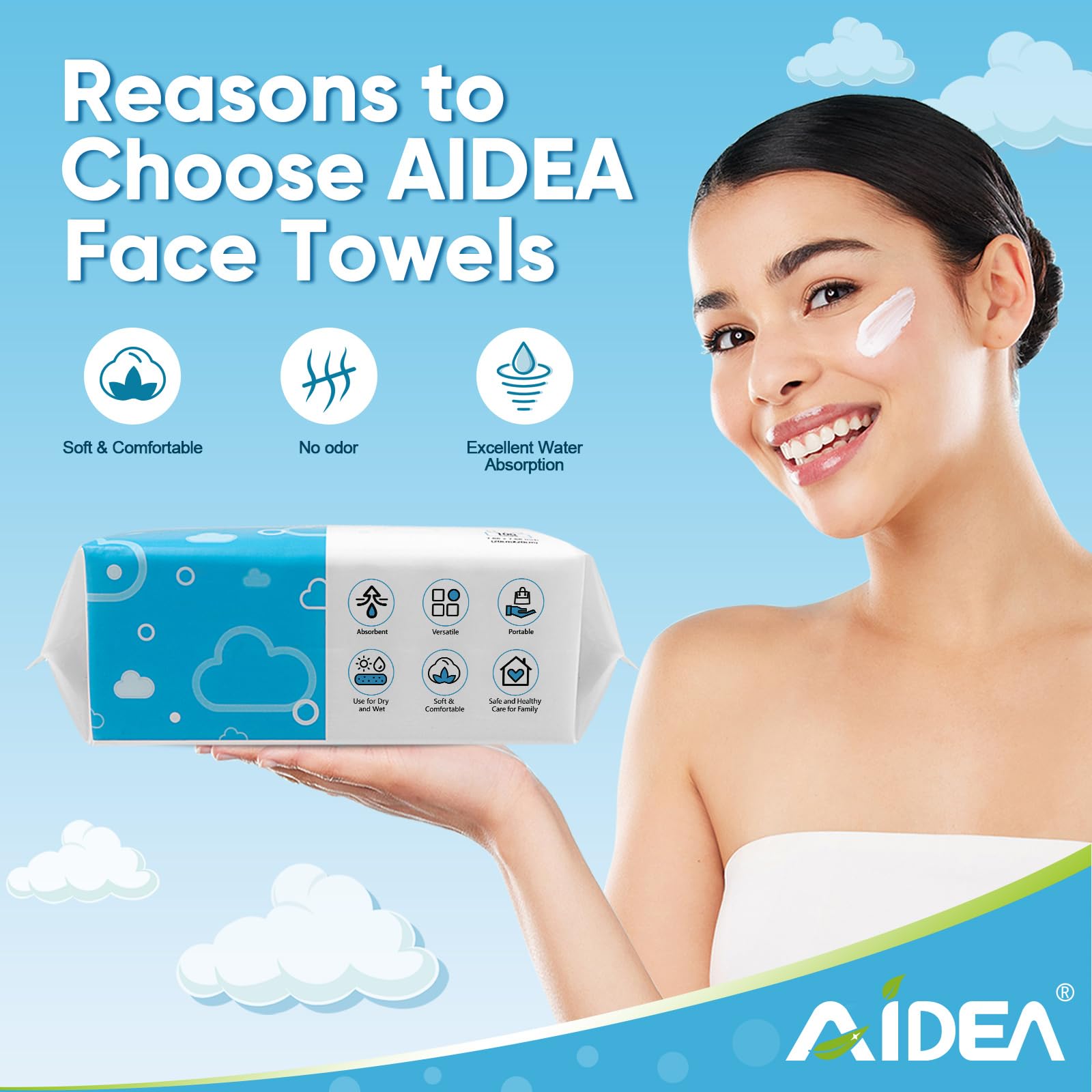 AIDEA towel removing makeup gently for cleaner skin application