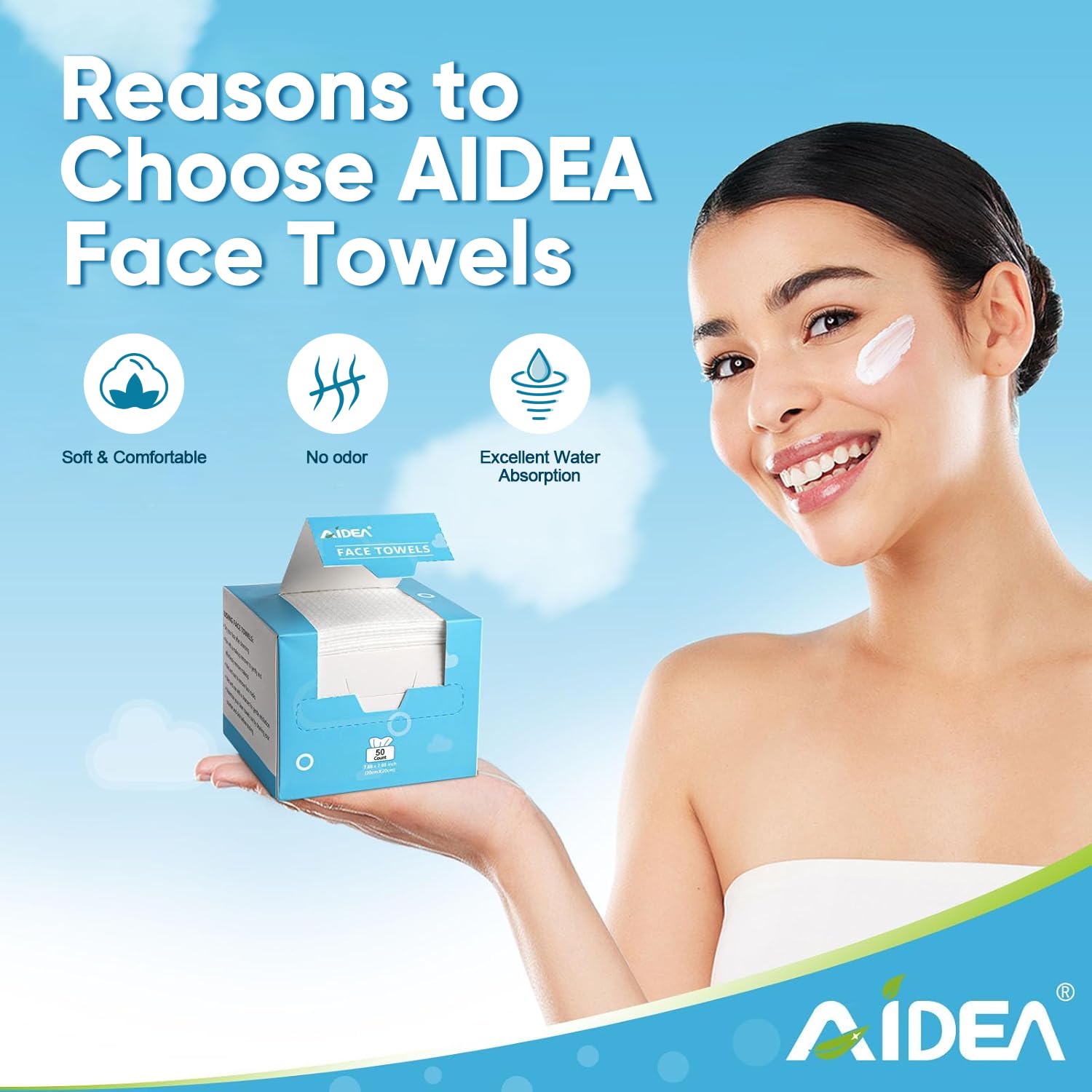 AIDEA open box displaying stacked towels for easy access and portability benefit