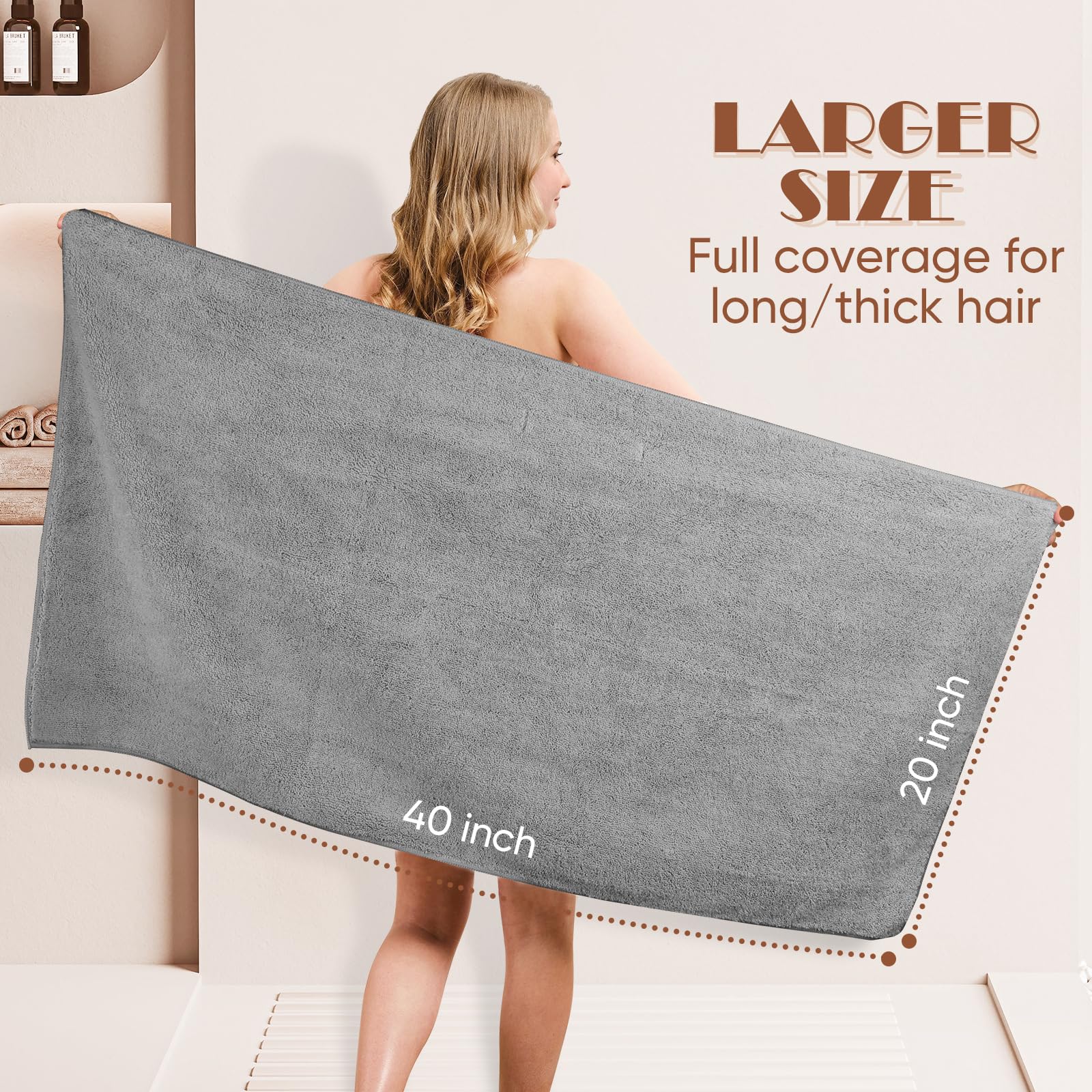 AIDEA towel beside ruler showing 40 by 20 inch size advantage