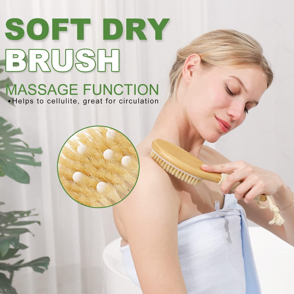 AIFEIVICO long-handle back scrubber in use demonstrating reach for hard-to-reach areas benefit