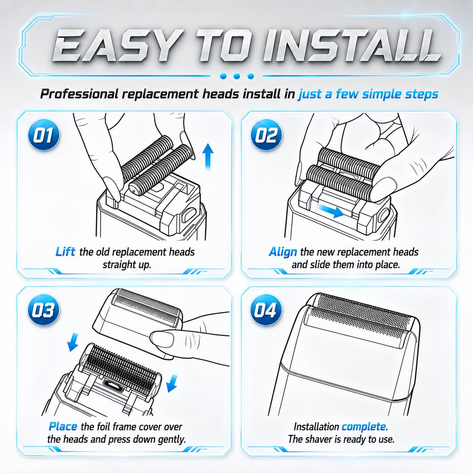 AIJALY lifestyle bathroom setup showing shaver with replacements for convenient use benefit