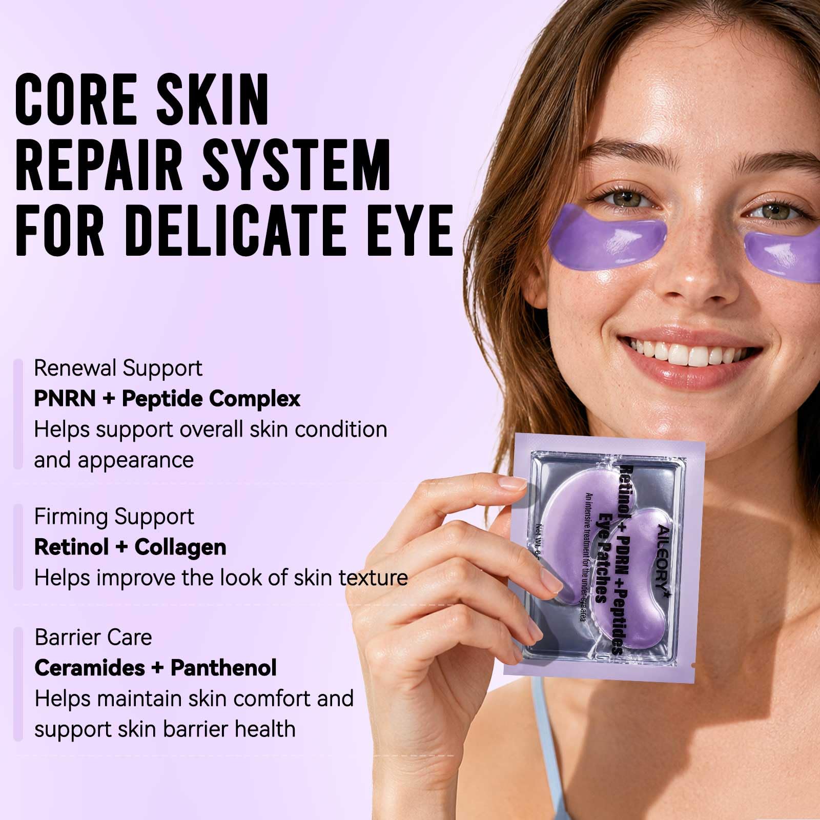 AILEORY applied under eye demonstrating secure adhesion benefit