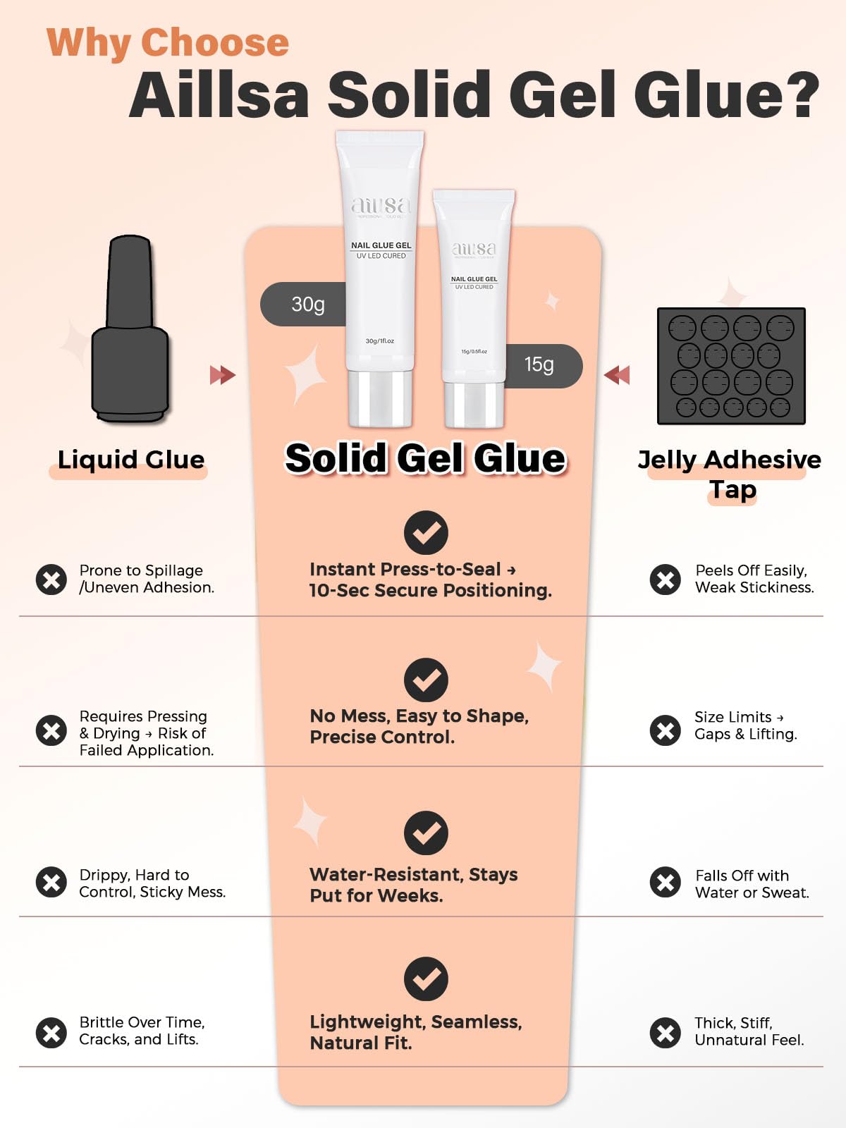 AILLSA applying nail tip with glue demonstrating strong bond and correct technique