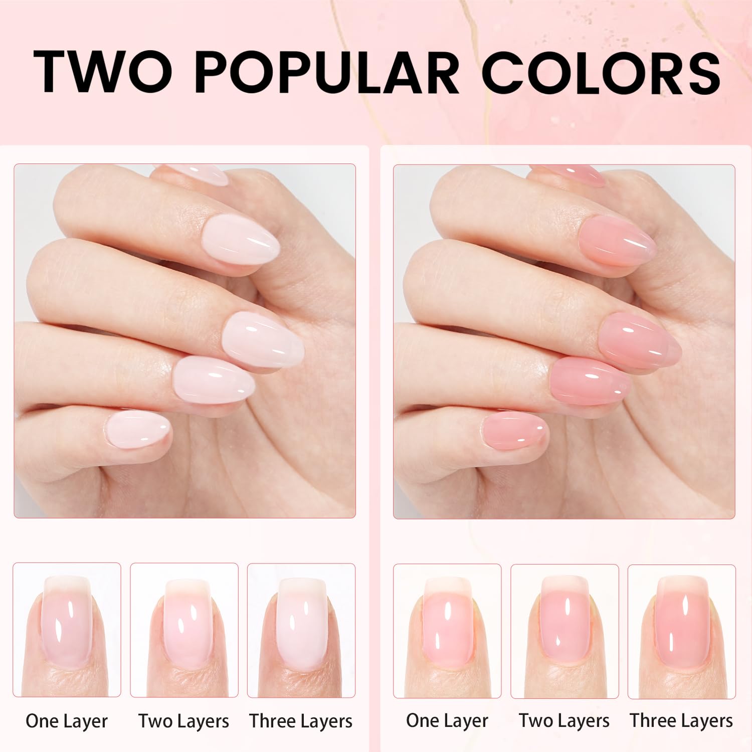 AILLSA finished short almond nails on hand showing glossy, natural finish