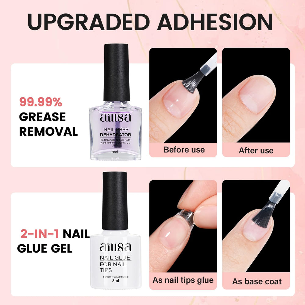 AILLSA nail prep dehydrator and glue set improving adhesion and longevity