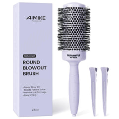 AIMIKE front view of purple round brush showing full barrel for volume
