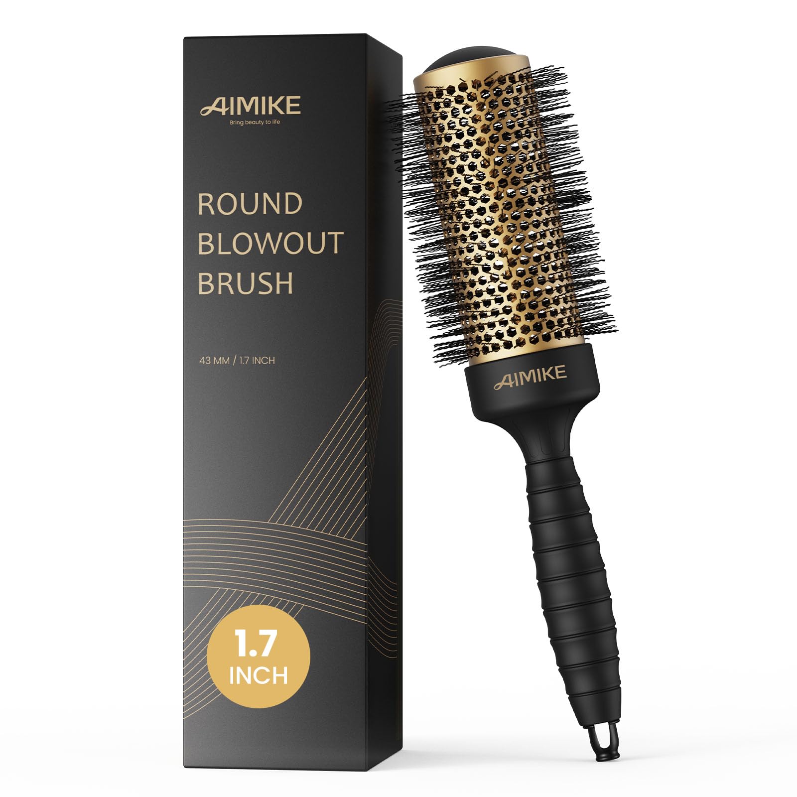 AIMIKE front view of round brush showing barrel and bristles for smooth styling