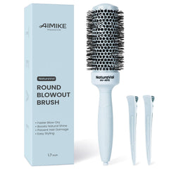 AIMIKE front view teal round brush showing compact barrel for volume