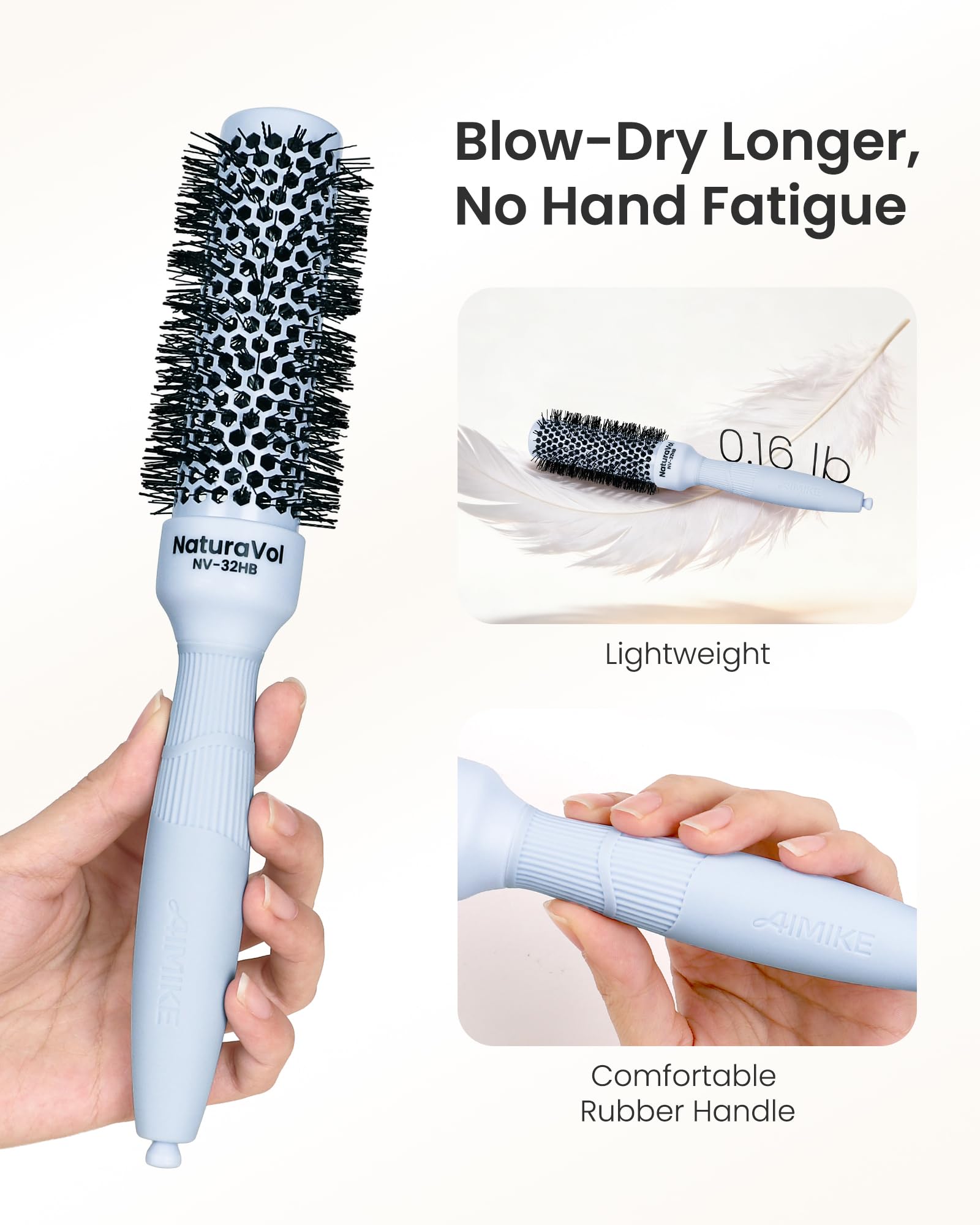 AIMIKE brush held in hand to show scale ideal for short hair control