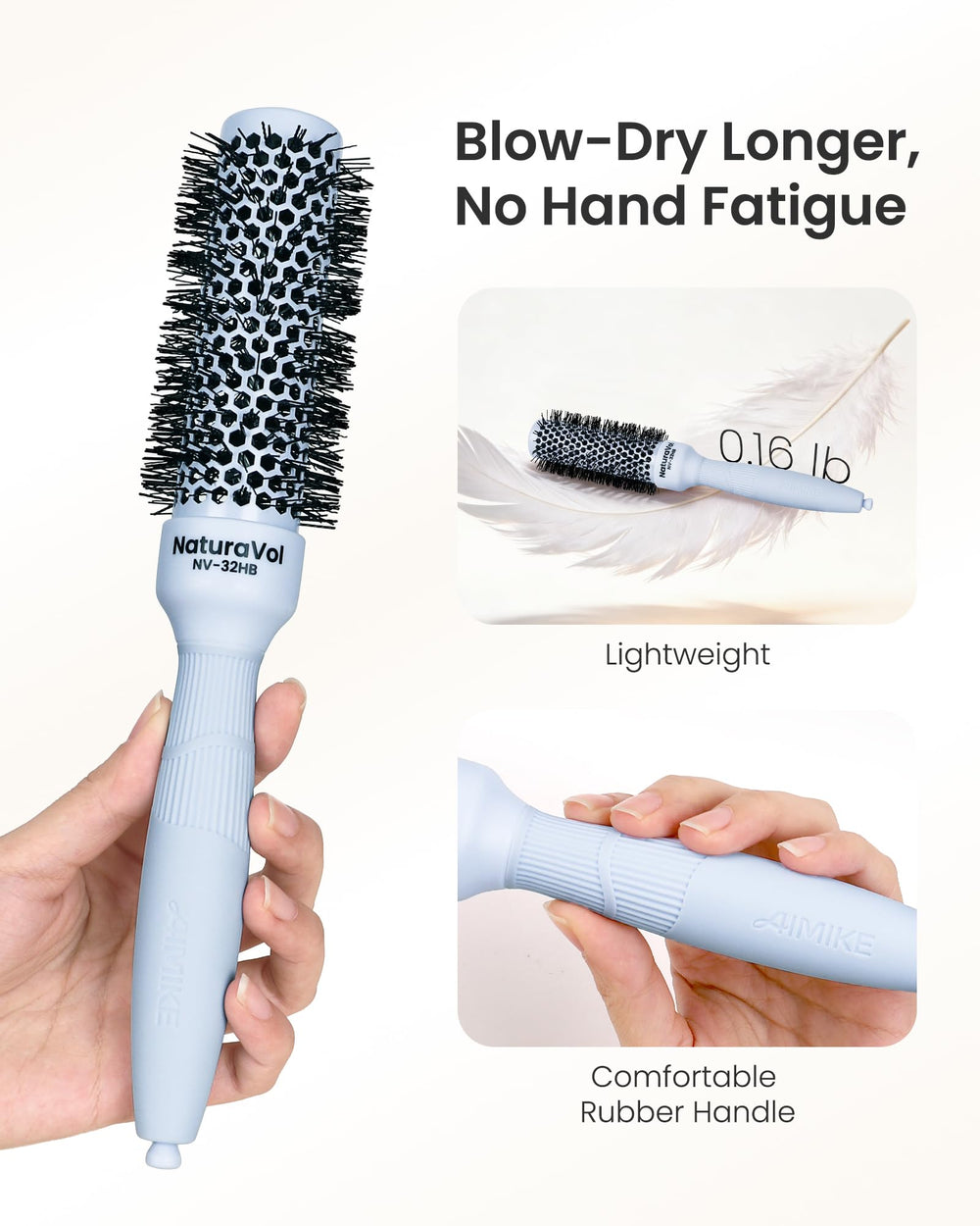 AIMIKE brush held in hand to show scale ideal for short hair control