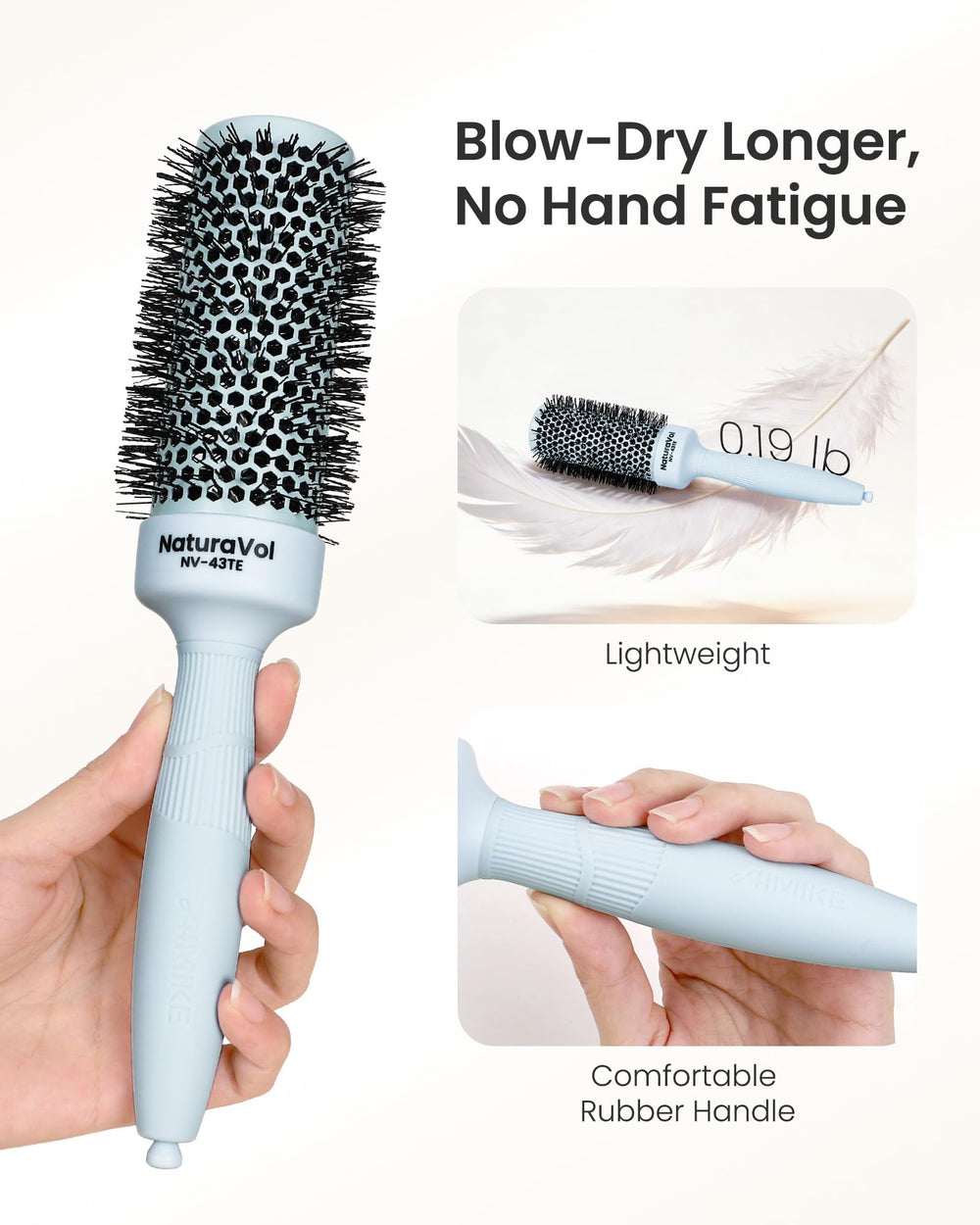 AIMIKE brush in use creating root lift and volume during blow-dry