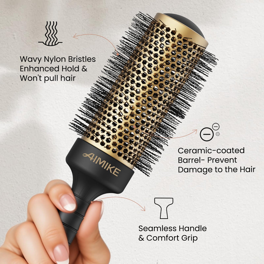 AIMIKE brush in use while blow drying to create volume and speed drying