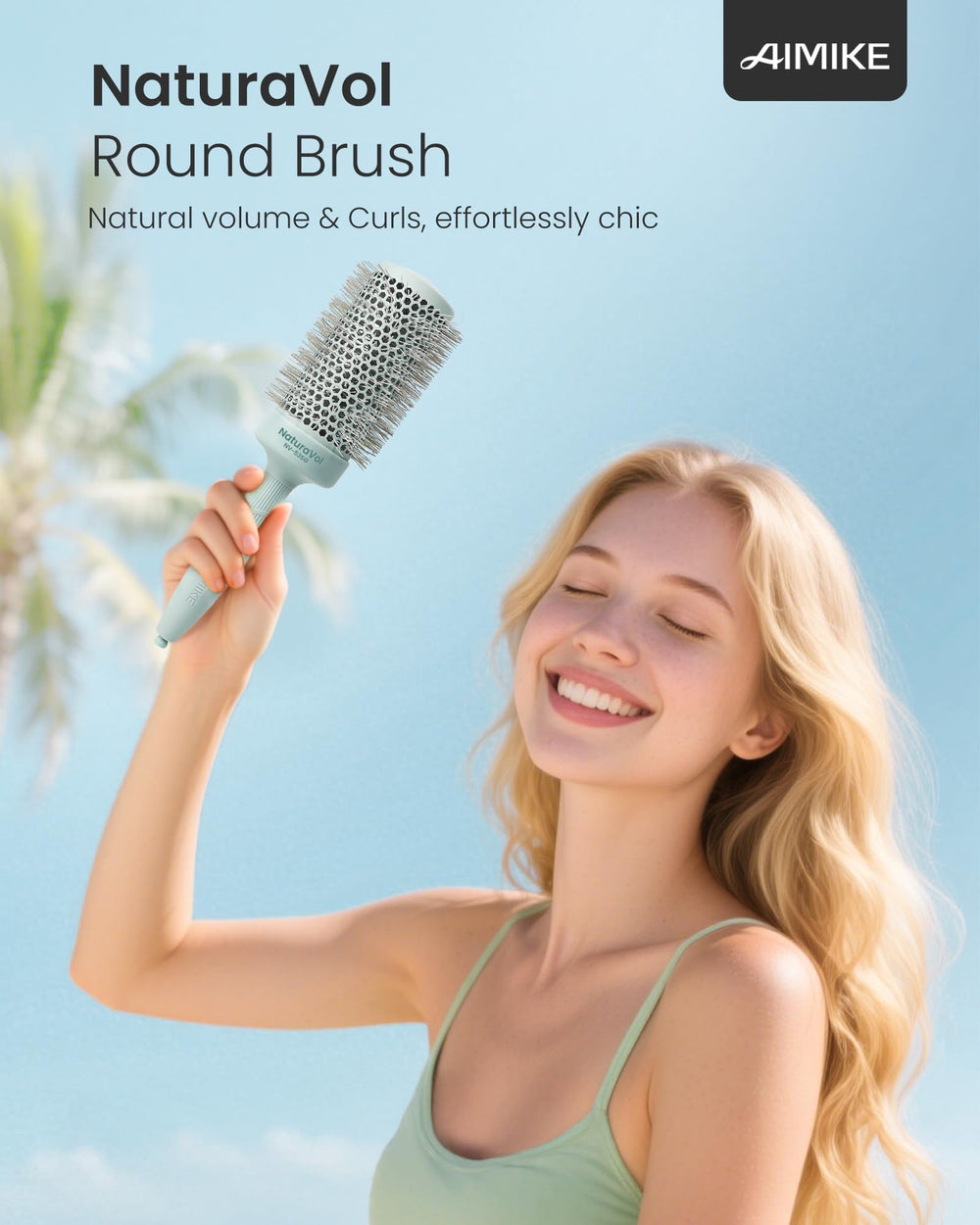 AIMIKE lifestyle bathroom vanity shot showing brush ready for salon-like blowout