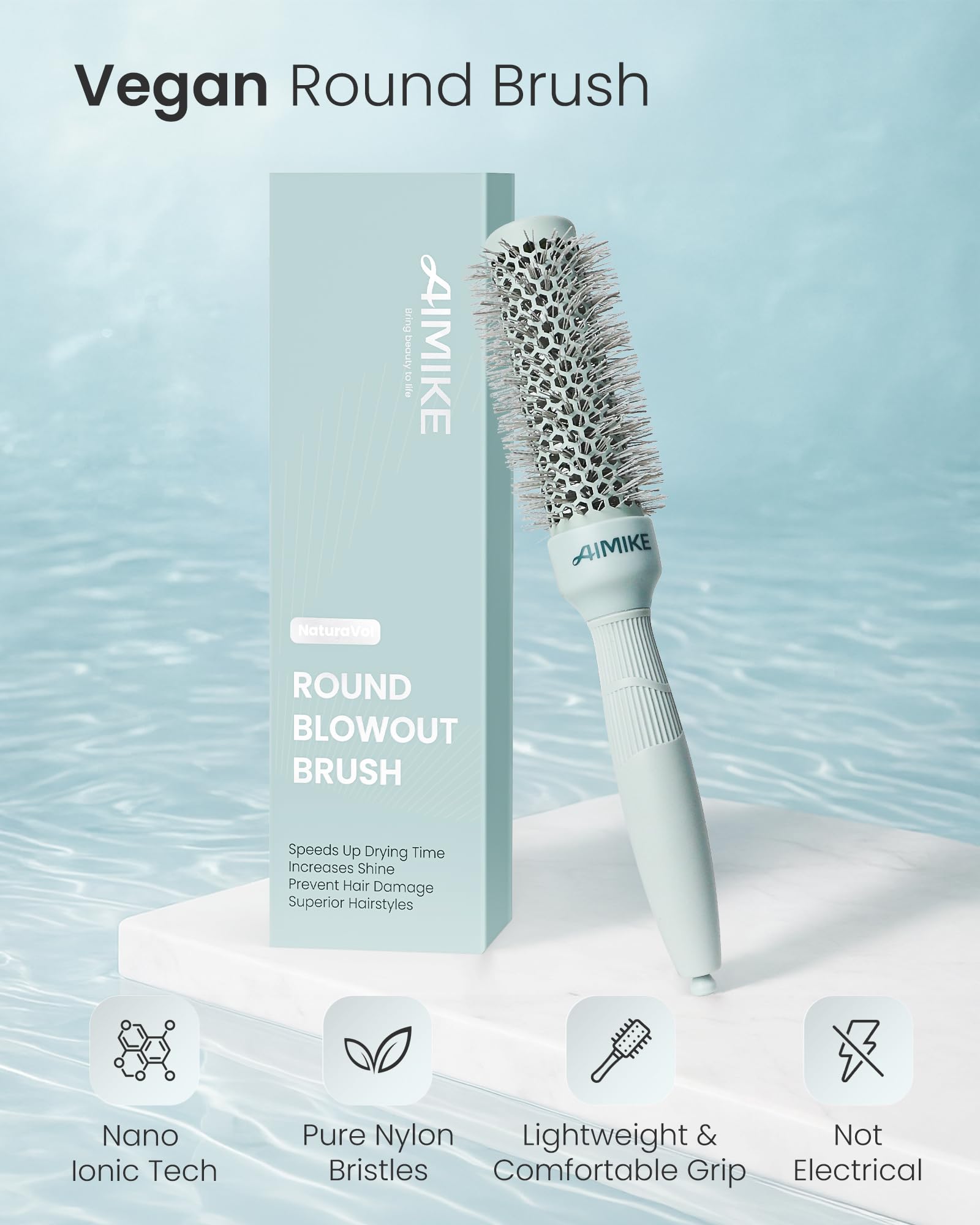 AIMIKE dual-shape bristles detail reducing pull and improving hold while styling