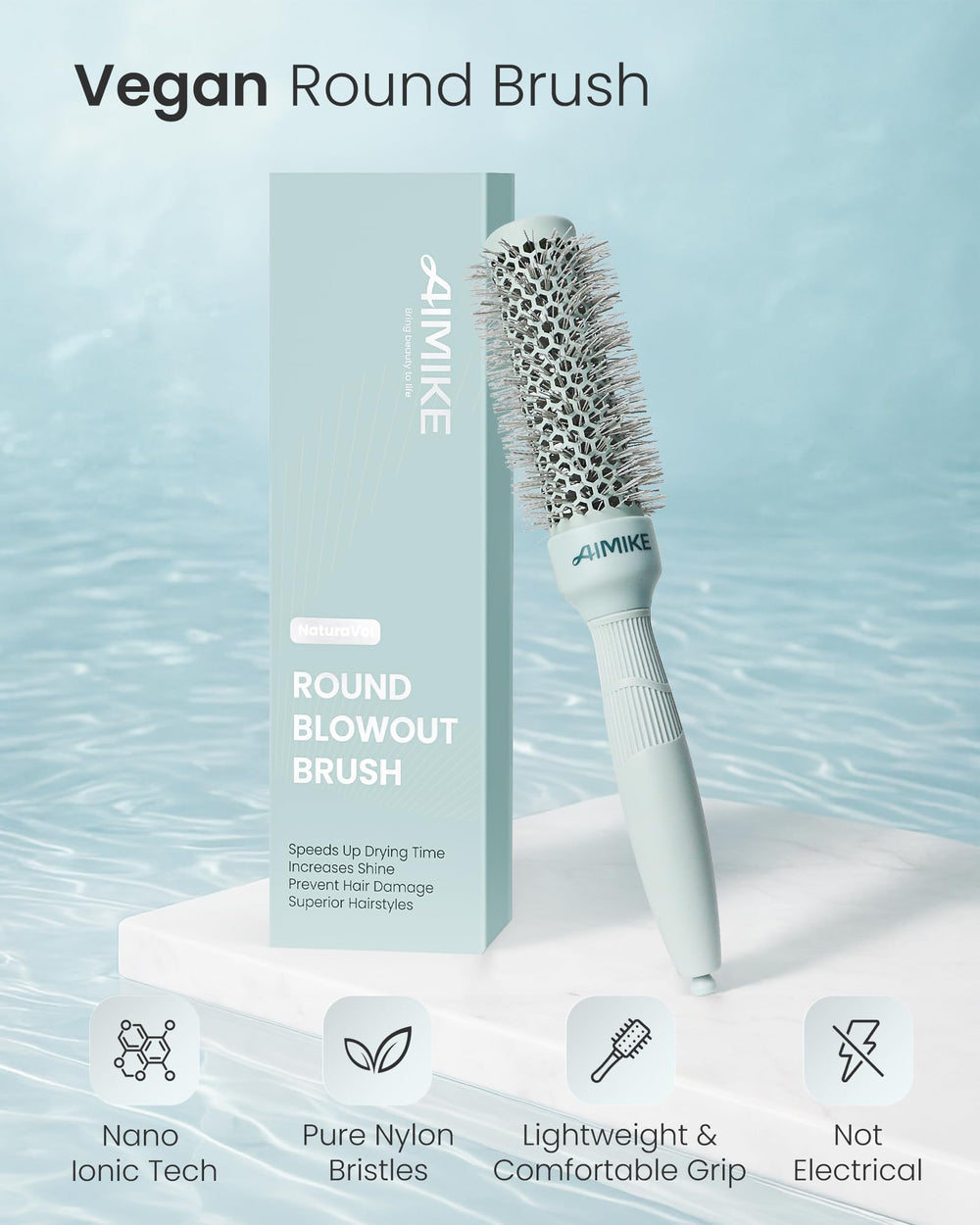 AIMIKE dual-shape bristles detail reducing pull and improving hold while styling