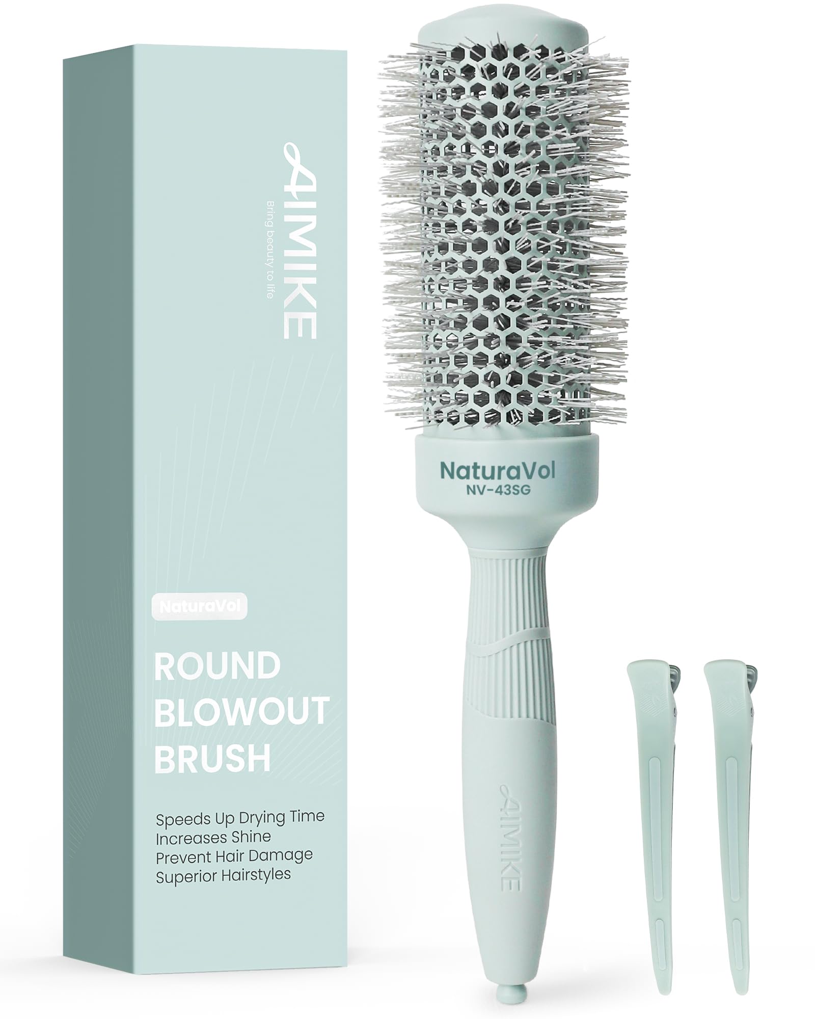 AIMIKE round brush front view showing full barrel and bristles for smooth styling