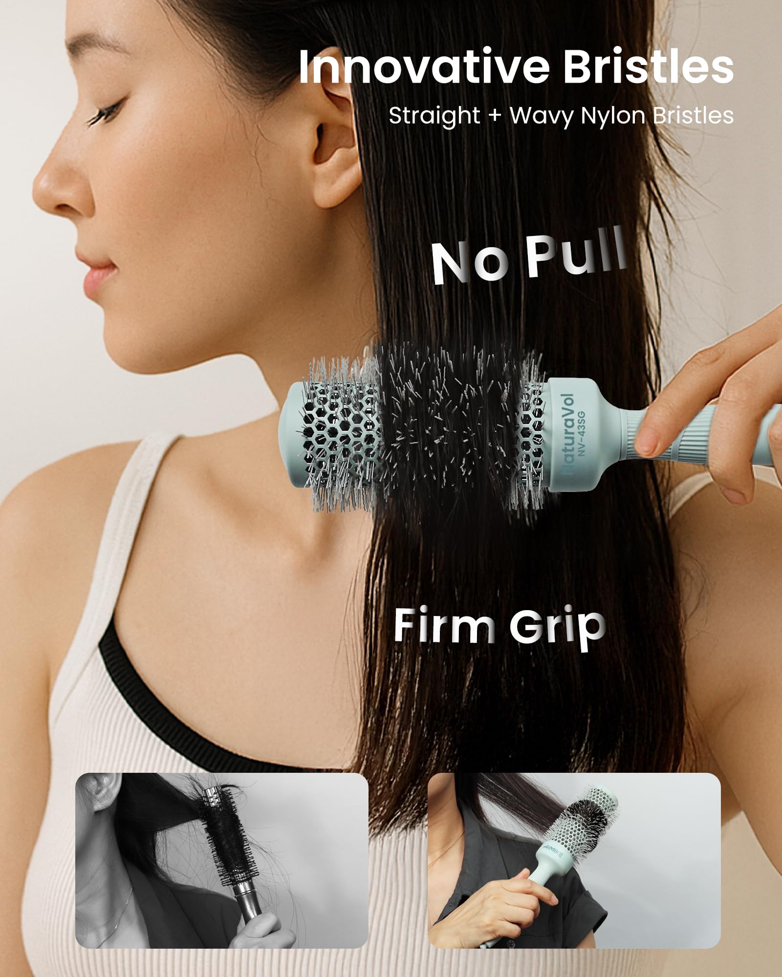 AIMIKE brush in use during blowdry delivering faster drying and root lift